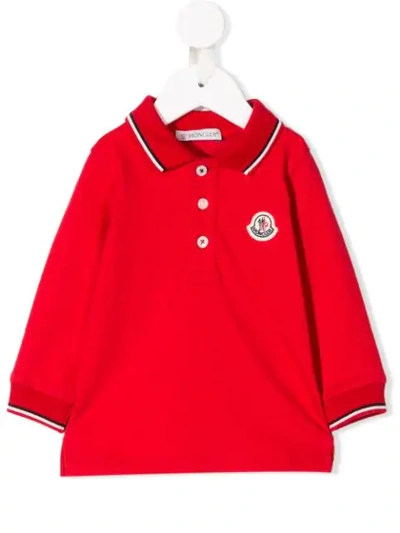 Moncler Babies' Long Sleeve Polo Top In Red