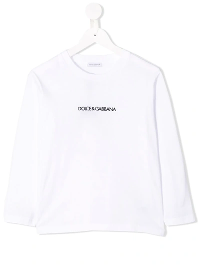 Dolce & Gabbana Kids' Embroidered Logo Cotton Jersey T-shirt In White
