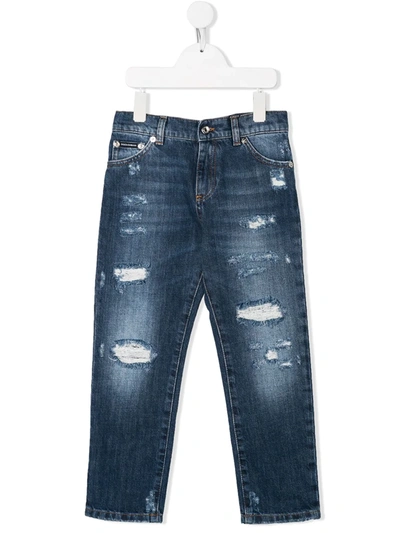 Dolce & Gabbana Kids' Ripped Detail Jeans In Blue