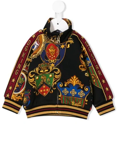 Dolce & Gabbana Babies' Bomberjacke Mit Wappen-print In Black