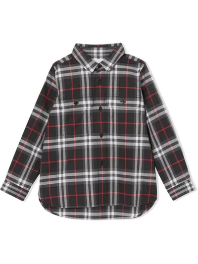 Burberry Kids' Plaid Button-up Shirt In Black