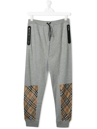 Burberry Teen Vintage Check Panel Track Trousers In Grey