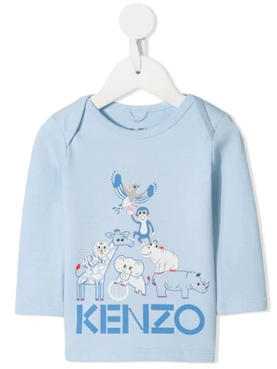 Kenzo Babies' Animal Friends Print T-shirt In Blue