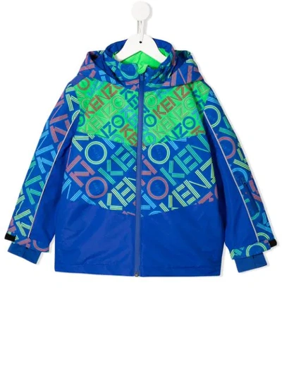 Kenzo Kids' Logo-print Hooded Ski Jacket In Blue