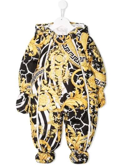 Young Versace Babies' Logo Baroque Print Romper In Black