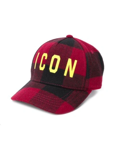 Dsquared2 Kids' Icon Checked Baseball Cap In Red