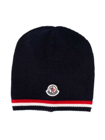 Moncler Babies' Embroidered Logo Beanie In Blue