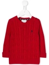 Ralph Lauren Babies' Embroidered-logo Cable-knit Jumper In Ralph Red