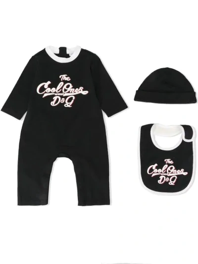 Dolce & Gabbana Babies' Logo Print Romper, Bib And Hat Set In Blue ,white