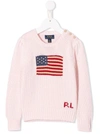 Ralph Lauren Teen American Flag Knit Jumper In Pink