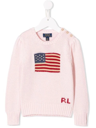 Ralph Lauren Teen American Flag Knit Jumper In Pink