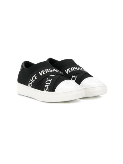 Young Versace Kids' Logo Band Slip-on Trainers In Black