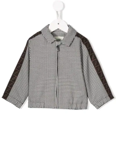 Fendi Babies' Ff Logo Trim Houndstooth Jacket In Black