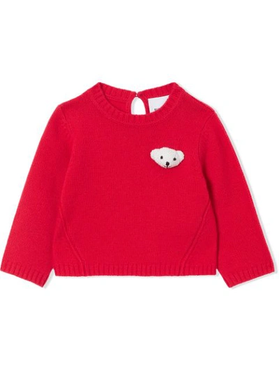 Burberry Babies' Thomas Bear Detail Wool Cashmere Jumper In Red