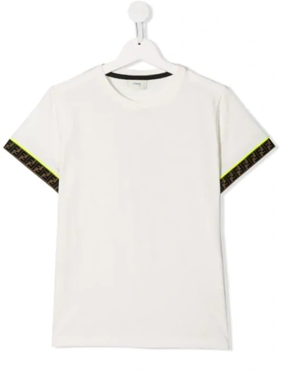 Fendi Teen Ff Logo Trim T-shirt In White
