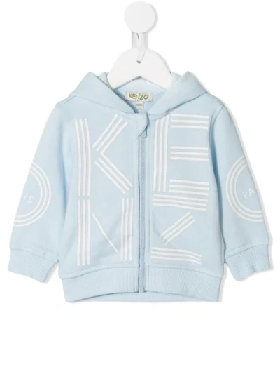 Kenzo Babies' Logo Print Zipped Hoodie In Blue