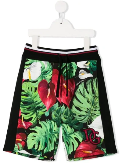 Dolce & Gabbana Kids' Leaf Print Shorts In Black