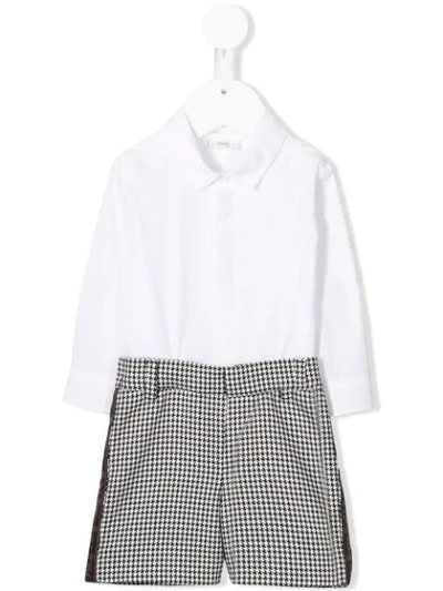 Fendi Babies' Houndstooth Print Shortie Set In White ,black