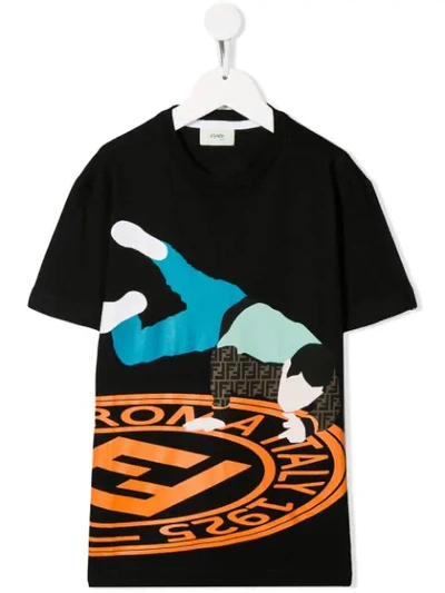 Fendi Kids' Printed T-shirt In Black