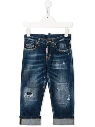 Dsquared2 Kids' Distressed Straight Leg Jeans In Blue