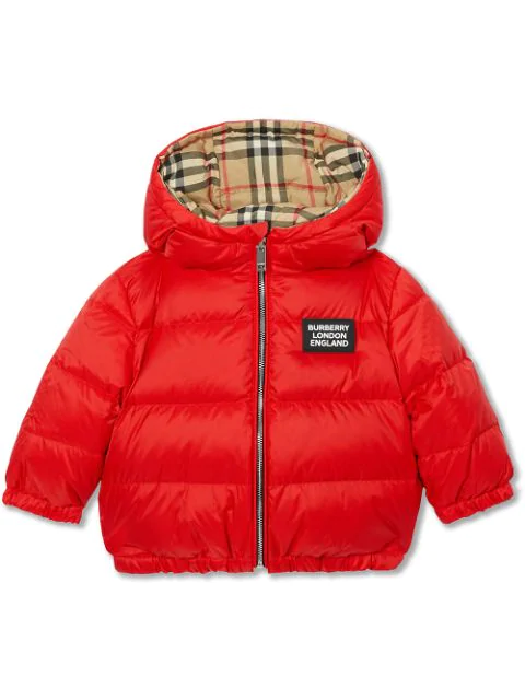 Burberry Babies' Reversible Vintage Check Down-filled Puffer Jacket In Red  | ModeSens