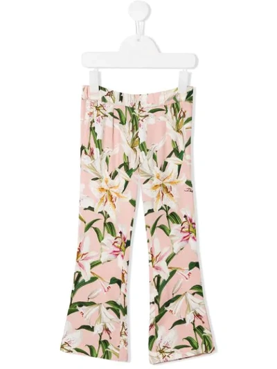 Dolce & Gabbana Kids' Floral Straight-leg Trousers In Pink