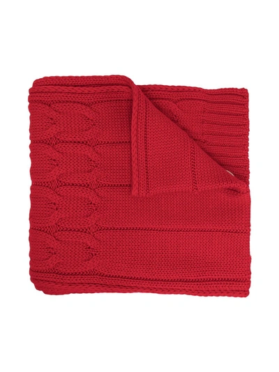 Moncler Logo-patch Cable Knit Scarf In 红色