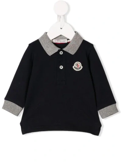 Moncler Babies' Long Sleeve Polo Top In Blue