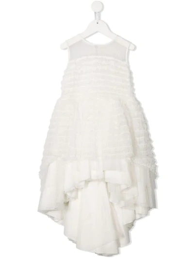 Aletta Kids' Ruffled Asymmetric Hem Dress In White