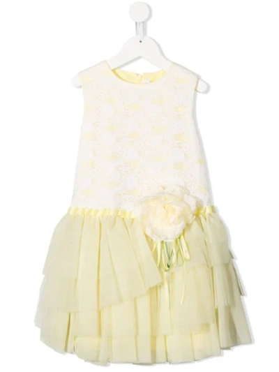 Aletta Kids' Tulle Detail Sleeveless Dress In Yellow