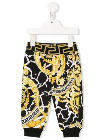 Young Versace Babies' Baroque Print Trousers In Yellow