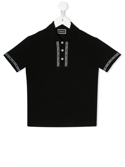 Young Versace Teen Logo Print Polo Shirt In Black