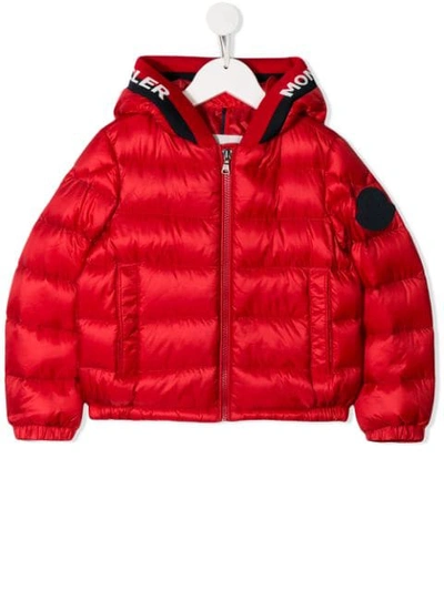 Moncler Kids' Quilted Hooded Jacket In Red