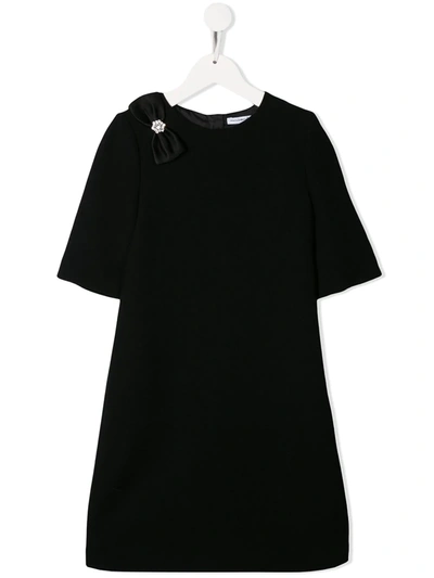Dolce & Gabbana Kids' Bow Embellished Shift Dress In Black