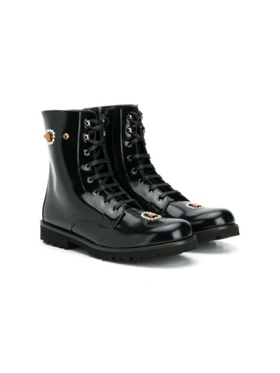 Dolce & Gabbana Teen Embellished Ankle Boots In Black