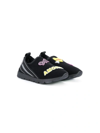 Dolce & Gabbana Kids' Logo Patch Sneakers In Black