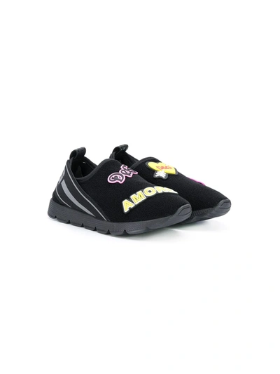 Dolce & Gabbana Kids' Logo Patch Trainers In Black