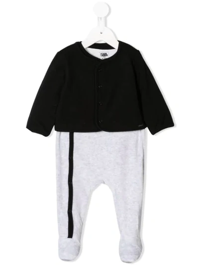 Karl Lagerfeld Babies' Logo Print Pajamas With Cardigan In Grey