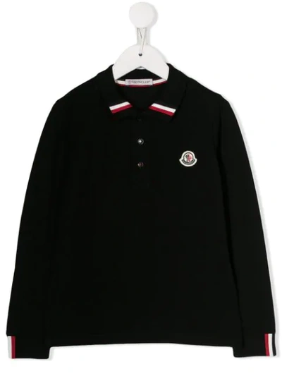 Moncler Teen Striped Collar Polo Shirt In Black