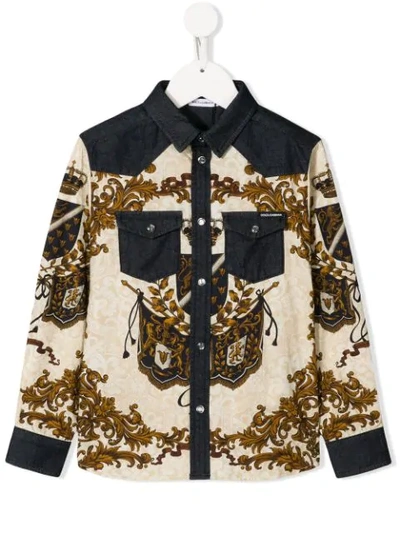 Dolce & Gabbana Kids' Baroque Print Shirt In Neutrals