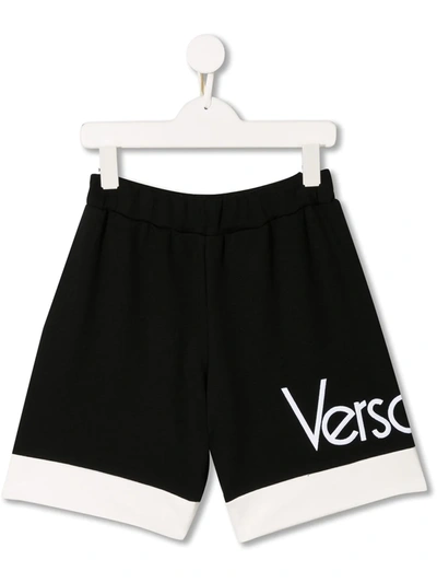 Young Versace Kids' Contrast Trim Shorts In Black