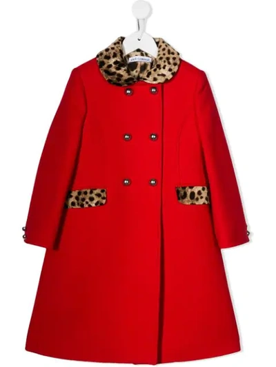 Dolce & Gabbana Kids' Leopard Print Detail Coat In Red