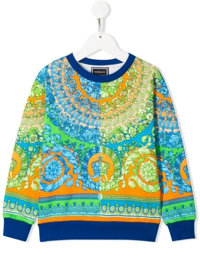 Young Versace Kids' Baroque Print Sweatshirt In Blue