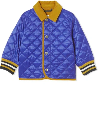 Burberry Babies' Corduroy Trim Quilted Jacket In Blue