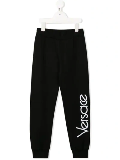 Young Versace Teen Logo Embroidered Track Trousers In Black