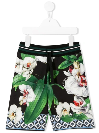 Dolce & Gabbana Kids' Floral Print Shorts In Black