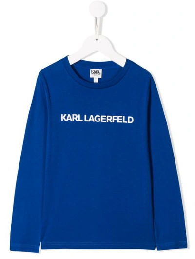 Karl Lagerfeld Kids' Logo Print Longsleeved T-shirt In Blue