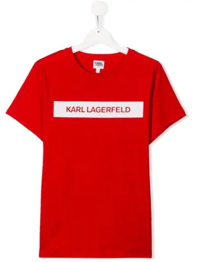 Karl Lagerfeld Kids' Colour Block Logo Print T-shirt In Red