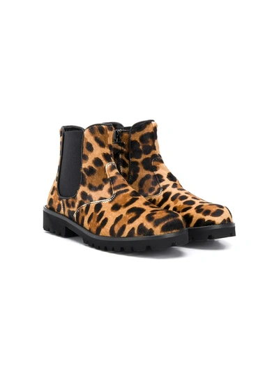 Dolce & Gabbana Kids' Leopard-print Calf-hair Ankle Boots In Brown