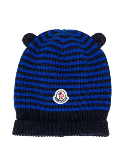 Moncler Babies' Striped Knit Beanie In Blue